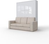 Maxima House - INVENTO SOFA Elegance - Verticaal Vouwbed Inclusief Hoekbank - Logeerbed - Opklapbed - Bedkast - Inclusief LED - Mat Wit + Beige Sofa - 200x160 cm