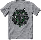 Uil - Dieren Mandala T-Shirt | Groen | Grappig Verjaardag Zentangle Dierenkop Cadeau Shirt | Dames - Heren - Unisex | Wildlife Tshirt Kleding Kado | - Donker Grijs - Gemaleerd - 3X