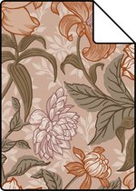 Proefstaal ESTAhome behang vintage bloemen oudroze, vergrijsd groen en terracotta roze - 139380 - 26,5 x 21 cm