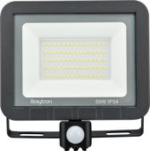Braytron LED Buitenlamp - Schijnwerper - Breedstraler Floodlight-Met Bewegingssensor  -Met Dag en Nacht Sensor-Waterdicht  IP54-50W-Grijs - 3000K Warm wit licht