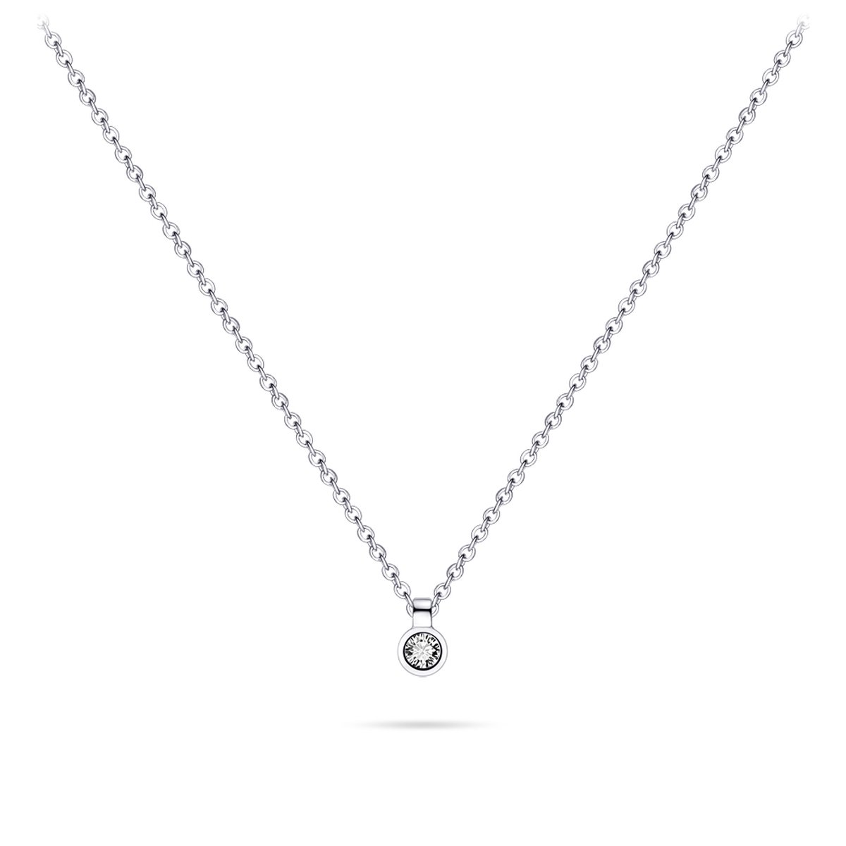 Jewels Inc. - Hanger incl. Ketting - Solitaire gezet met Zirkonia Steen in een Gladomzetting - 4mm- Lengte 42+5cm - Gerhodineerd Zilver 925