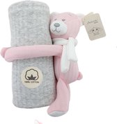 Antonio baby deken met knuffel – baby kraam cadeau – knuffel beer – deken 75 cm x 69 cm – 100 % katoen