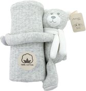 Antonio baby deken met knuffel – baby kraam cadeau – knuffel beer – deken 75 cm x 69 cm – 100 % katoen