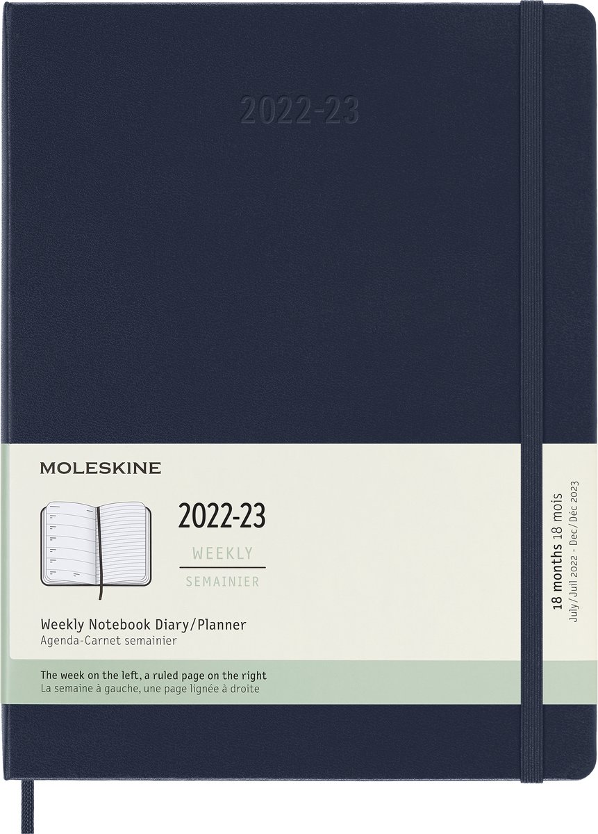 Moleskine 18 Maanden Agenda - 2022/23 - Wekelijks - XL - Harde Kaft - Saffier Blauw