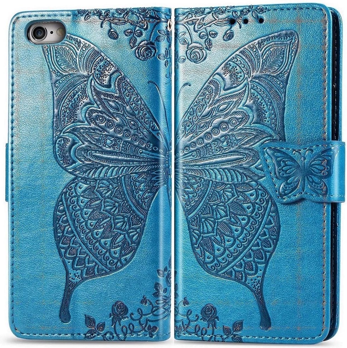 Bookcase geschikt voor Apple iPhone 7 / 8 - Blauw - Vlinder - Portemonnee Hoesje