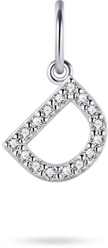 Gisser Jewels - Hanger excl. Collier - Letter D met Zirkonia - 8mm - Gerhodineerd Zilver 925