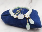 Mei's | Everest Flower Jade | armband dames | kralenarmband | dames sieraad | Edelsteen / Jade / Witte Agaat / Gold plated / schelp | polsmaat 16,5 cm / groen / wit / goud