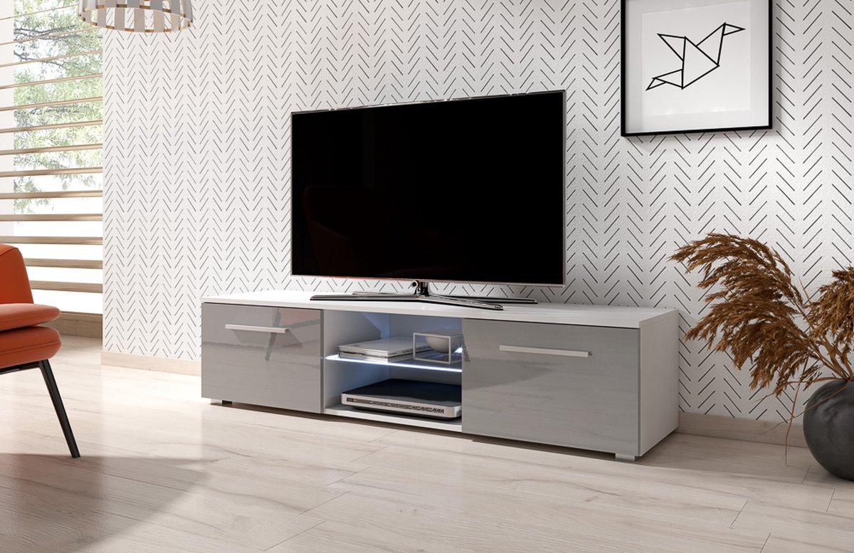 twee vloeistof Buiten adem TV Kast Hoogglans Wit & Grijs – Grijze Witte TV Kast Modern Design –  TVmeubel... | bol.com