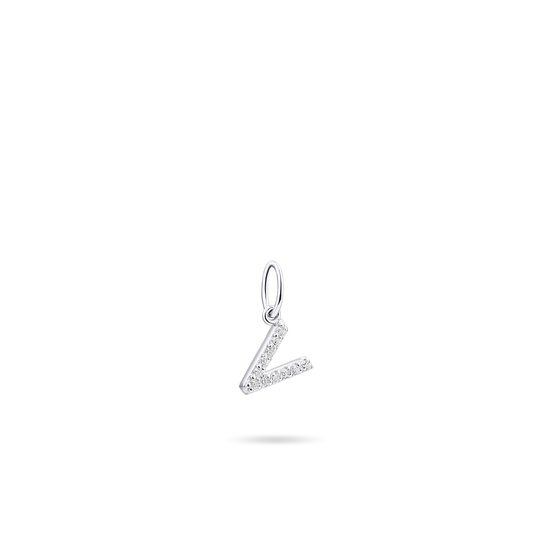 Gisser Jewels - Hanger excl. Collier - Letter V met Zirkonia - 8mm - Gerhodineerd Zilver 925 - P1080/V - Sieraad - Dames - Wit - 925 Zilver