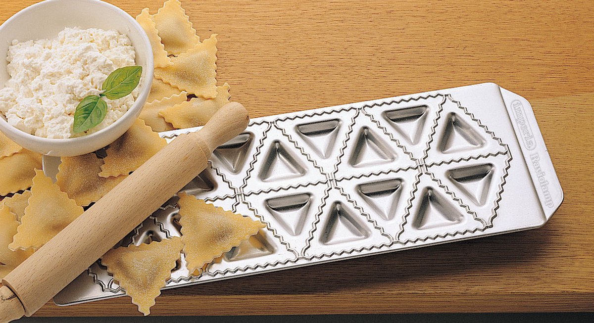Moule à Ravioli Rond 12 Trous Eppicotispai + Rouleau – Aluminium Alimentaire & Hêtre Naturel – Fabriqué En Italie