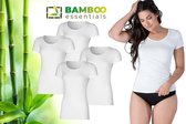 Bamboo Essentials - T Shirt Dames - Bamboe - Ronde Hals - 4 Stuks - Wit - L - Anti Zweet Shirt Dames - Bamboe Ondershirt - Onderhemd Dames Shirts Korte Mouw - Extra Lang
