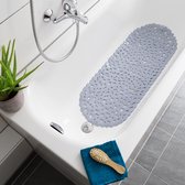 Navaris badkuipmat anti-slip grijs - lange douchemat 99 x 39 cm anti-slip steenmotief - geurloze badmat PVC - antislip badmat met zuignappen
