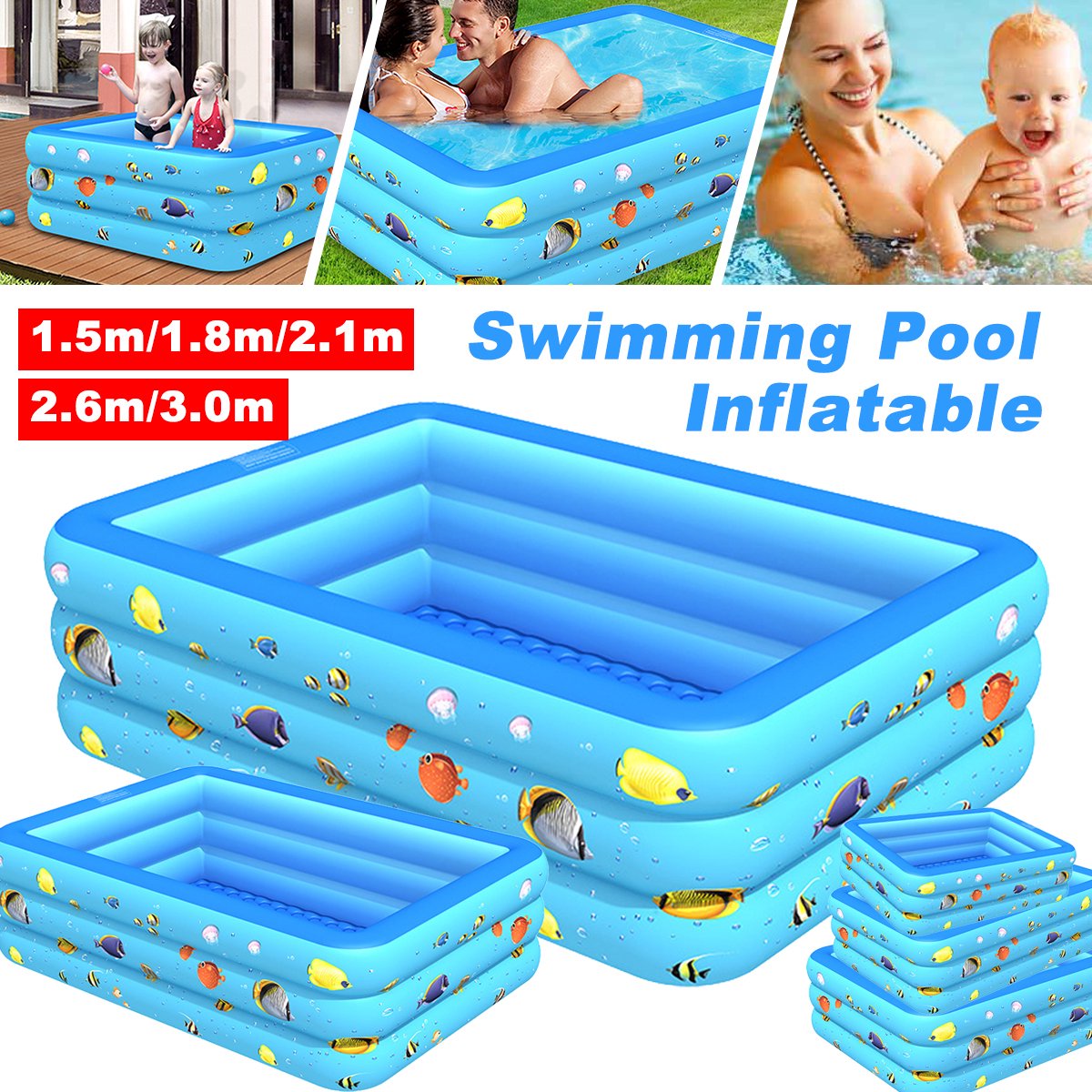 Coolike-Vierkant Opblaasbaar Zwembad-150x110x50 cm-Opblaasbare zwembaden-Familiebad- Kinderzwembad-Opblaaszwembad-blauw