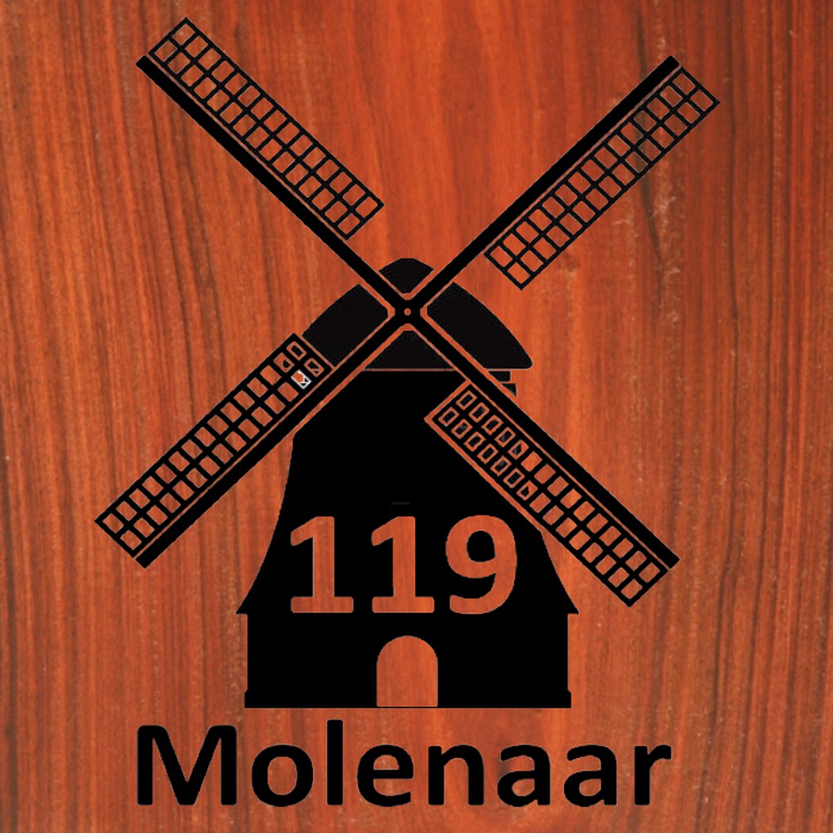 Houten Palisander naambord voordeur - 20x20cm - Molen