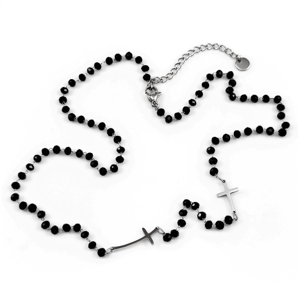 Kristallen Ketting Dames - RVS Kruisen - Zwarte Choker