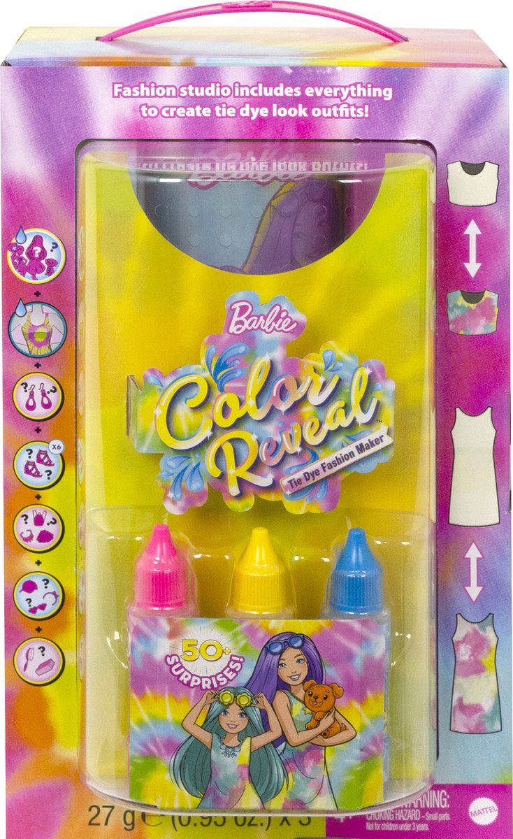 Barbie - Color Reveal - Poupée, 7 surprises, Série Tie-Dye Fluo