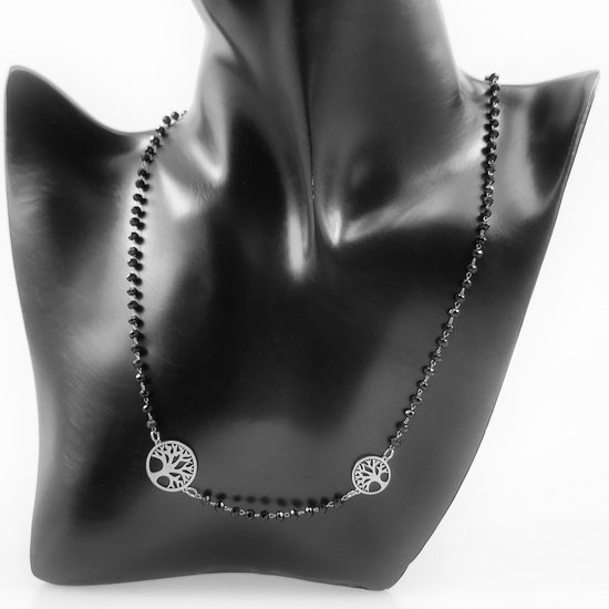 Collier Cristal Femme - Symbole Arbre de Vie Acier Inoxydable - Tour de Choker Noir