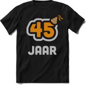 45 Jaar Feest kado T-Shirt Heren / Dames - Perfect Verjaardag Cadeau Shirt - Goud / Zilver - Maat 4XL