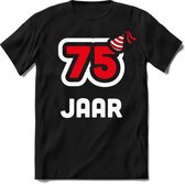 75 Jaar Feest kado T-Shirt Heren / Dames - Perfect Verjaardag Cadeau Shirt - Wit / Rood - Maat M