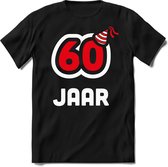 60 Jaar Feest kado T-Shirt Heren / Dames - Perfect Verjaardag Cadeau Shirt - Wit / Rood - Maat XXL