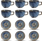 GLAMOMAX'S Choice - Set Tasse et Soucoupe Nova Blue - 28cl - Porcelaine - 6 Personnes - Ensemble Cappuccino 12 Pièces - Tasse et Soucoupe Cappuccino 6+6 - Blauw - Passe au Lave-Vaisselle