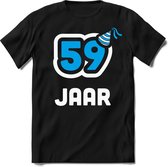 59 Jaar Feest kado T-Shirt Heren / Dames - Perfect Verjaardag Cadeau Shirt - Wit / Blauw - Maat XXL