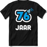 76 Jaar Feest kado T-Shirt Heren / Dames - Perfect Verjaardag Cadeau Shirt - Wit / Blauw - Maat XXL