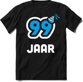 99 Jaar Feest kado T-Shirt Heren / Dames - Perfect Verjaardag Cadeau Shirt - Wit / Blauw - Maat S