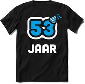 53 Jaar Feest kado T-Shirt Heren / Dames - Perfect Verjaardag Cadeau Shirt - Wit / Blauw - Maat S