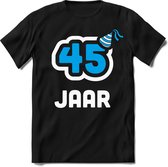 45 Jaar Feest kado T-Shirt Heren / Dames - Perfect Verjaardag Cadeau Shirt - Wit / Blauw - Maat XL