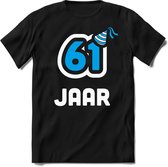 61 Jaar Feest kado T-Shirt Heren / Dames - Perfect Verjaardag Cadeau Shirt - Wit / Blauw - Maat 6XL