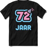 72 Jaar Feest kado T-Shirt Heren / Dames - Perfect Verjaardag Cadeau Shirt - Licht Blauw / Licht Roze - Maat 7XL