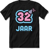 32 Jaar Feest kado T-Shirt Heren / Dames - Perfect Verjaardag Cadeau Shirt - Licht Blauw / Licht Roze - Maat 3XL