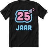 25 Jaar Feest kado T-Shirt Heren / Dames - Perfect Verjaardag Cadeau Shirt - Licht Blauw / Licht Roze - Maat XL