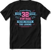 32 Jaar Legend - Feest kado T-Shirt Heren / Dames - Licht Blauw / Licht Roze - Perfect Verjaardag Cadeau Shirt - grappige Spreuken, Zinnen en Teksten. Maat L