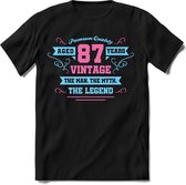 87 Jaar Legend - Feest kado T-Shirt Heren / Dames - Licht Blauw / Licht Roze - Perfect Verjaardag Cadeau Shirt - grappige Spreuken, Zinnen en Teksten. Maat XXL