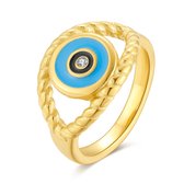 Twice As Nice Ring in goudkleurig edelstaal, oog, blauw email  50