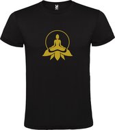Zwart T shirt met print van " Boeddha in cirkel op lotusbloem " print Goud size XXL