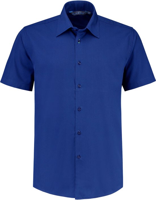 L&S Shirt poplin mix met korte mouwen voor heren royal blue - 4XL