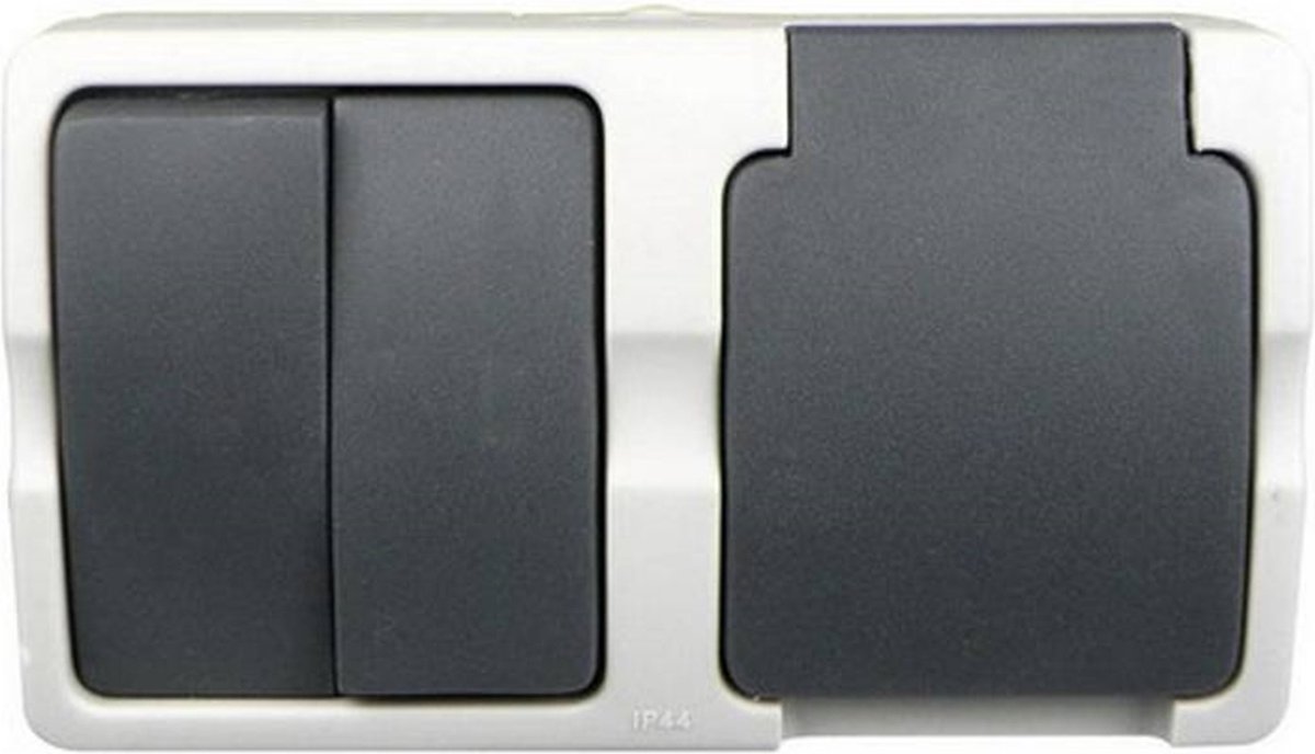 Ratio Dubbele schakelaar en stopcontact - spatwaterdicht - IP54 - horizontaal - plastic - 87x116x52 mm