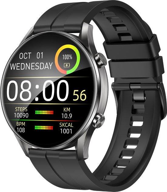 HOCO Y7 Smartwatch - Zwarte sporthorloge met rond display - Beschikt over o.a. hartslagmeter, stappenteller, saturatiemeter, slaapmonitor, calorieënmeting & diverse sportmodus