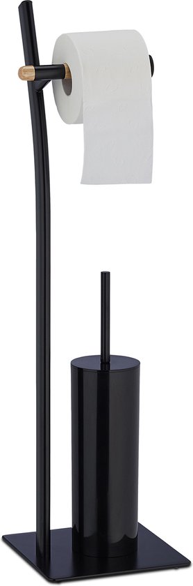 Relaxdays Toiletaccessoires Set - Staande WC-Rolhouder Met Toiletborstel RVS En Glas