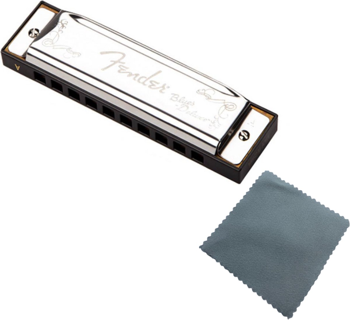Fender mondharmonica Bes Blues Deluxe harmonica met Specter Polish doek - Mondharmonica voor Volwassenen