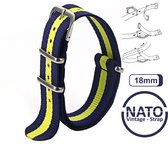 18mm Nato Strap Blauw met Gele streep - Vintage James Bond - Nato Strap collectie - Mannen - Horlogebanden - Blue Yellow - 18 mm bandbreedte voor oa. Seiko Rolex Omega Casio en Citizen