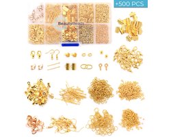 foto van Opbergdoosje met +500 Gouden Onderdelen – Sieraden Maken met 10 Verschillende Types Juwelen Onderdelen – Armbanden/Halskettingen/Oorbellen/Enkelbandjes en Meer – BB201 Goud