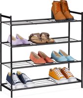 Relaxdays schoenenrek 4 etages - metalen opbergrek - schoenen organizer - voor 12 paar - zwart