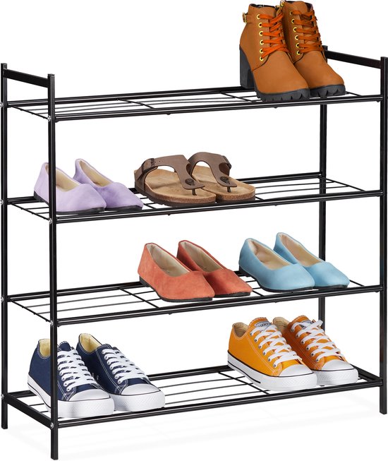 Étagère à chaussures Relaxdays 4 niveaux - étagère de rangement en métal - organisateur de chaussures - pour 12 paires - noir