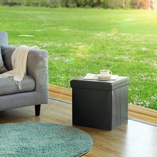Lexorion - Zitbank - Zitbank Met Opbergruimte - Kist Met Deksel - Opvouwbaar Zit Meubel - Ruimtebesparend - Kist Met Deksel - Opvouwbaar Zit meubel - Opvowbare Poef - Opbergdoos - Zwart - 38 x 38 x 38 cm