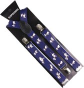 Kinderbretels - Bretels - Met extra stevige - Britse stijl - 65cm x 2,5 - Effen - Donkerblauw met dalmatiërs