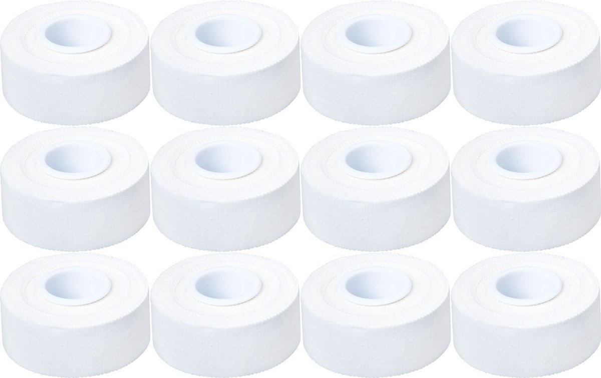 Sporttape | Wit | 2,5 cm | 10 meter | Niet-elastisch | Cawila | 12 st